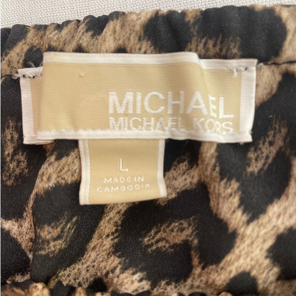 MICHAEL MICHAEL KORS Brown, Black and Tan Animal Print Blouse Size L NWOT - Picture 4 of 6